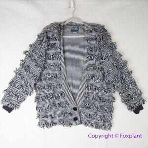 Vintage Paula Sweet sweater Jacket 100% cotton fringe, black white‎ grey, size M